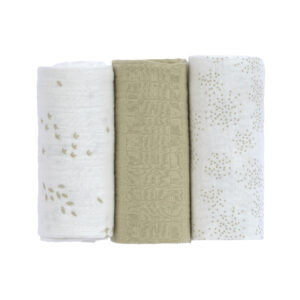 Lot de 3 Langes en coton bio 60 x 60 cm - Feuilles, Olive - LASSIG – Image 6