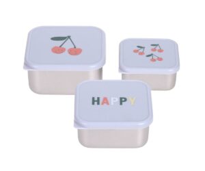 Lot de 3 boîtes à goûter en inox Cerises lilas - LASSIG