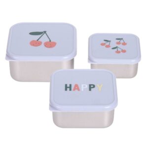 Lot de 3 boîtes à goûter en inox Cerises lilas - LASSIG