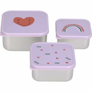 Lot de 3 boîtes à goûter inox Happy Rascals Coeur lavande - LASSIG