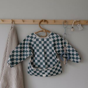 Bavoir à Manches Olive Check - MUSHIE