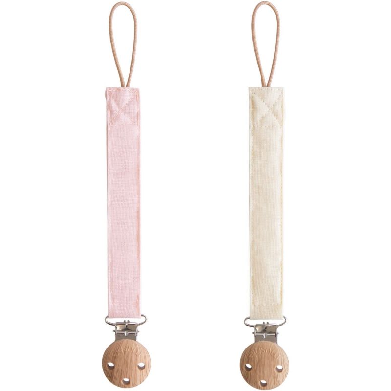 Lot de 2 attaches-sucettes en lin Blush-Cream - MUSHIE