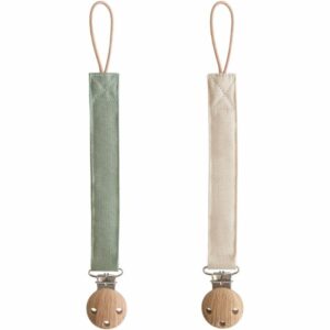 Lot de 2 attaches-sucettes en lin Olive-Sand - MUSHIE