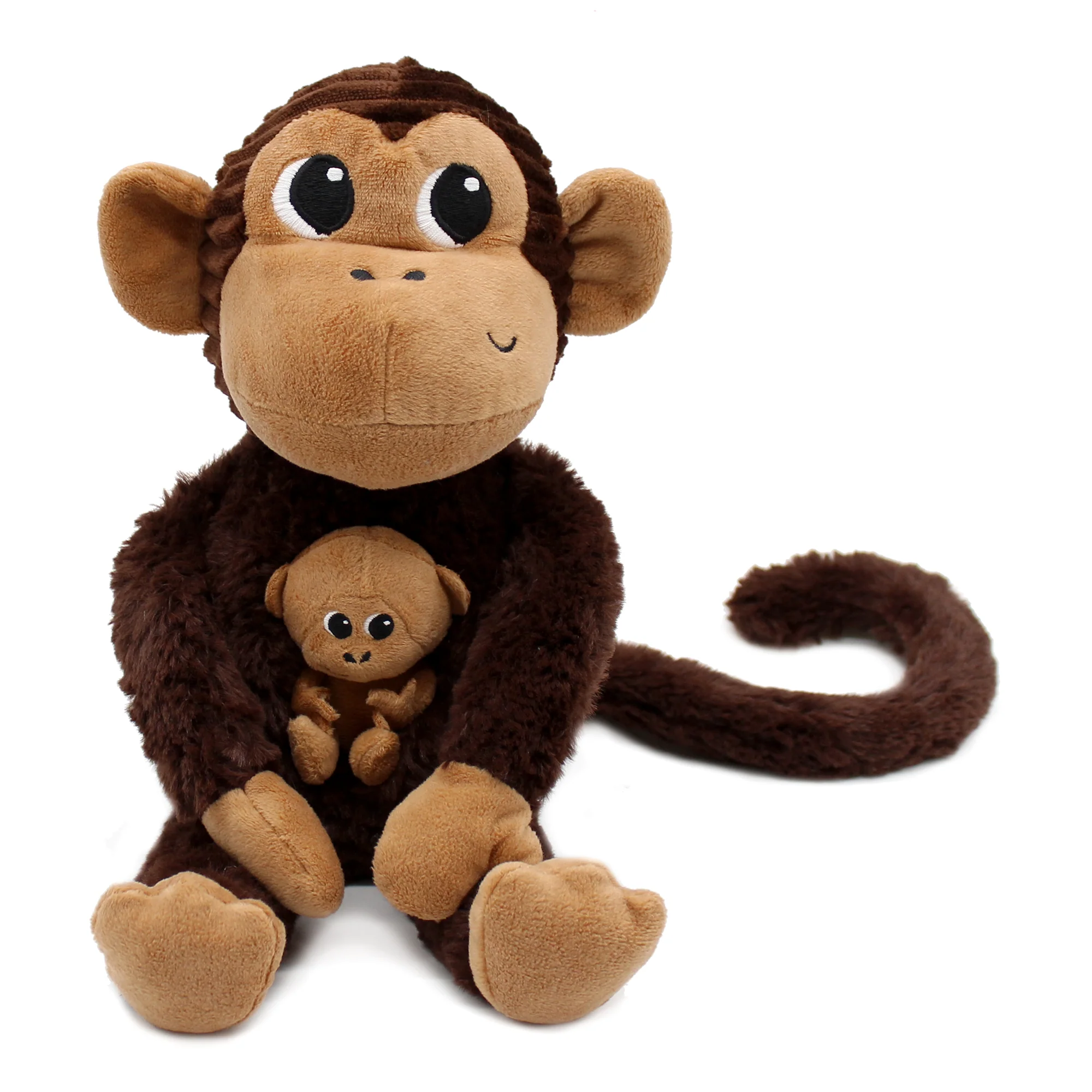 Ptipotos : Peluche maman singe Zazou  et son bébé marron chocolat – LES DEGLINGOS – Image 3