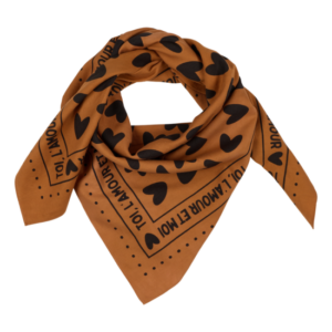 Foulard Cœurs 55cm Fond marron / Motif noir - ATELIER WAGRAM