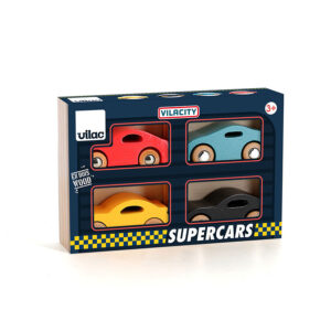 Coffret de 4 voitures en bois Super cars, Vilacity - VILAC