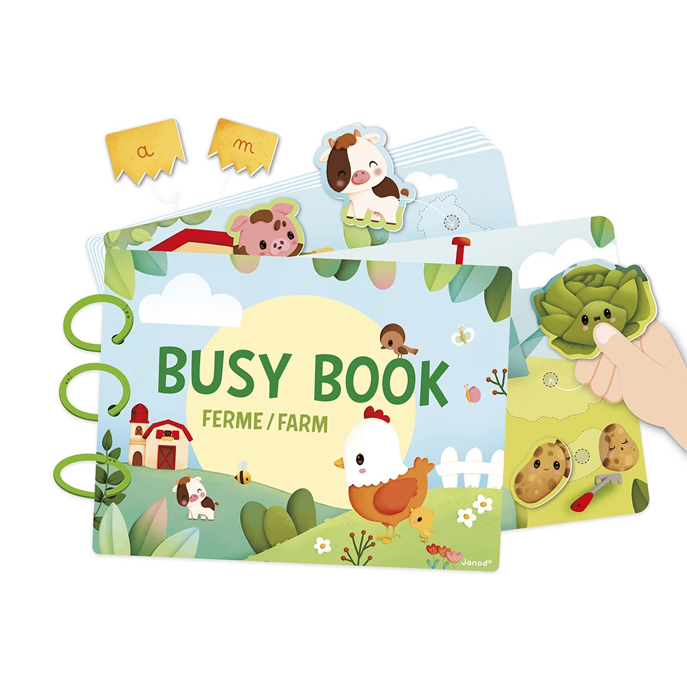 Busy-book (livre d'activités) Ferme en carton (Français/Anglais) - JANOD